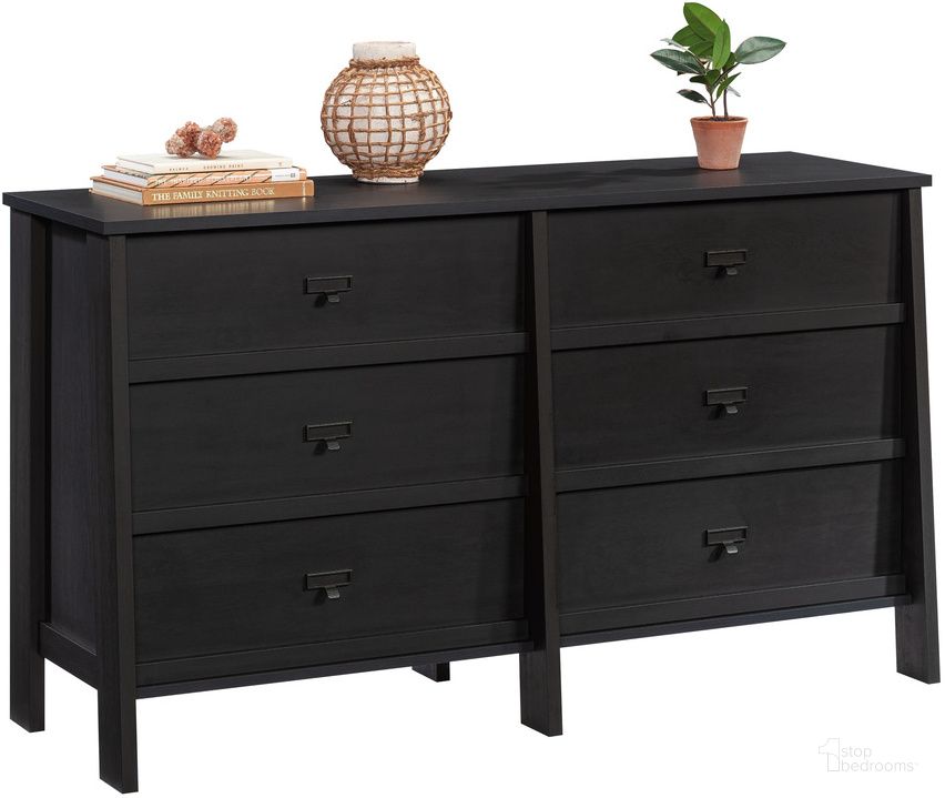 The appearance of Trestle Dresser In Raven Oak designed by Sauder in the modern / contemporary interior design. This raven oak piece of furniture  was selected by 1StopBedrooms from Trestle Collection to add a touch of cosiness and style into your home. Sku: 433840. Product Type: Dresser. Material: Engineered Wood. Image1