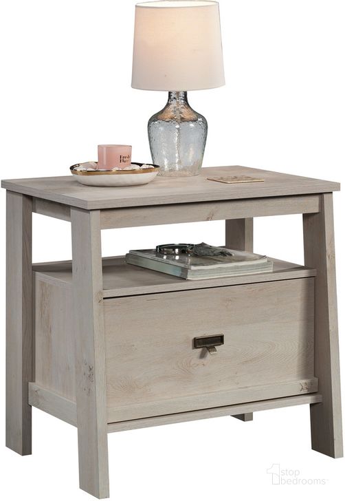 The appearance of Trestle Night Stand In Chalked Chestnut designed by Sauder in the modern / contemporary interior design. This chalked chestnut piece of furniture  was selected by 1StopBedrooms from Trestle Collection to add a touch of cosiness and style into your home. Sku: 433922. Product Type: Nightstand. Material: Engineered Wood. Image1