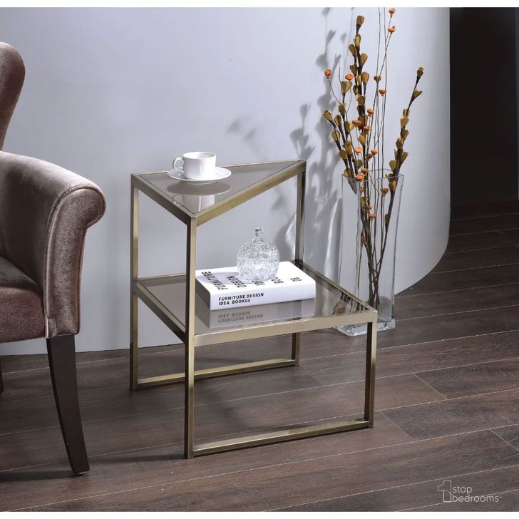 The appearance of Treva Accent Table In Antique Gold designed by ACME in the modern / contemporary interior design. This antique gold piece of furniture  was selected by 1StopBedrooms from Treva Collection to add a touch of cosiness and style into your home. Sku: 81030. Material: Metal. Product Type: Accent Table. Image1