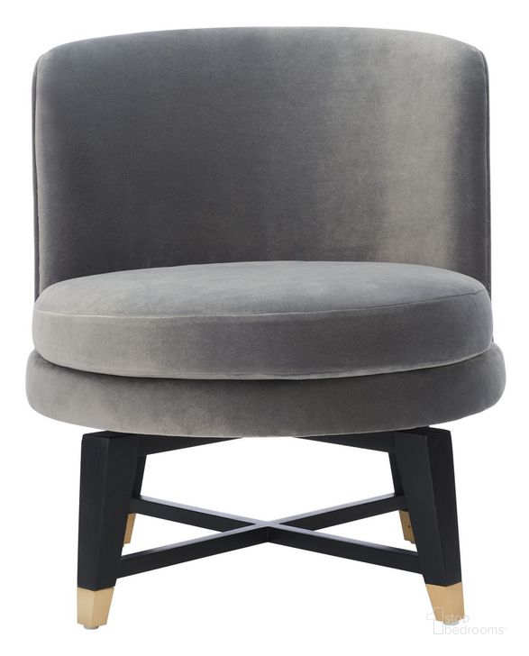 The appearance of Trinity Swivel Accent Chair In Charcoal designed by Safavieh Couture in the transitional interior design. This charcoal piece of furniture  was selected by 1StopBedrooms from Trinity Collection to add a touch of cosiness and style into your home. Sku: SFV9022A. Material: Wood. Product Type: Accent Chair. Image1