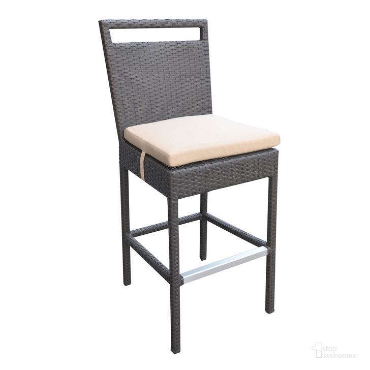 The appearance of Tropez Outdoor Patio Wicker Barstool with Water Resistant Beige Fabric Cushions designed by Armen Living in the modern / contemporary interior design. This beige piece of furniture  was selected by 1StopBedrooms from Tropez Collection to add a touch of cosiness and style into your home. Sku: LCTRBABE. Material: Aluminum. Product Type: Outdoor Bar Furniture. Image1