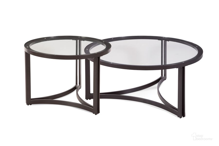 The appearance of Trucco Round Nesting Cocktail Table In Black designed by Bassett Mirror Company in the transitional interior design. This black piece of furniture  was selected by 1StopBedrooms from Trucco Collection to add a touch of cosiness and style into your home. Sku: 9630-LR-120EC. Material: Metal. Product Type: Cocktail Table. Image1