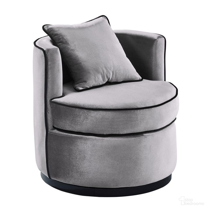 The appearance of Truly Contemporary Swivel Chair In Gray Velvet and Black Velvet Piping designed by Armen Living in the glam interior design. This gray piece of furniture  was selected by 1StopBedrooms from Truly Collection to add a touch of cosiness and style into your home. Sku: LCTYCHGR. Product Type: Accent Chair. Material: MDF. Image1