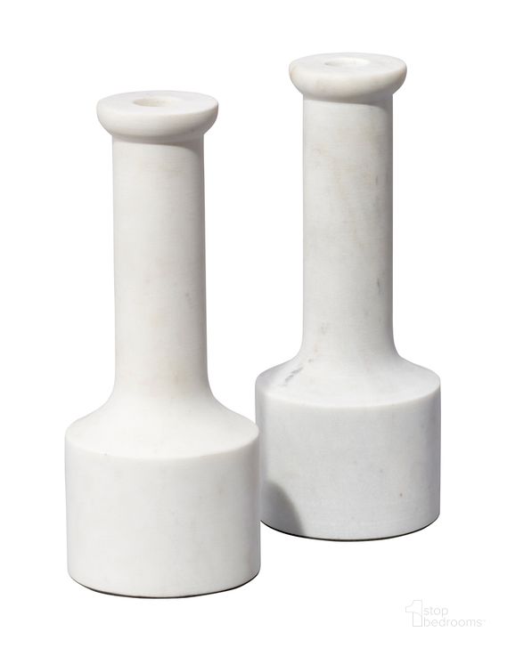 The appearance of Trumpet Candlesticks Set Of 2 In White Marble designed by Jamie Young Company in the transitional interior design. This white marble piece of furniture  was selected by 1StopBedrooms from Trumpet Collection to add a touch of cosiness and style into your home. Sku: 7TRUM-CHWH. Material: Marble. Product Type: Candle Holder. Image1