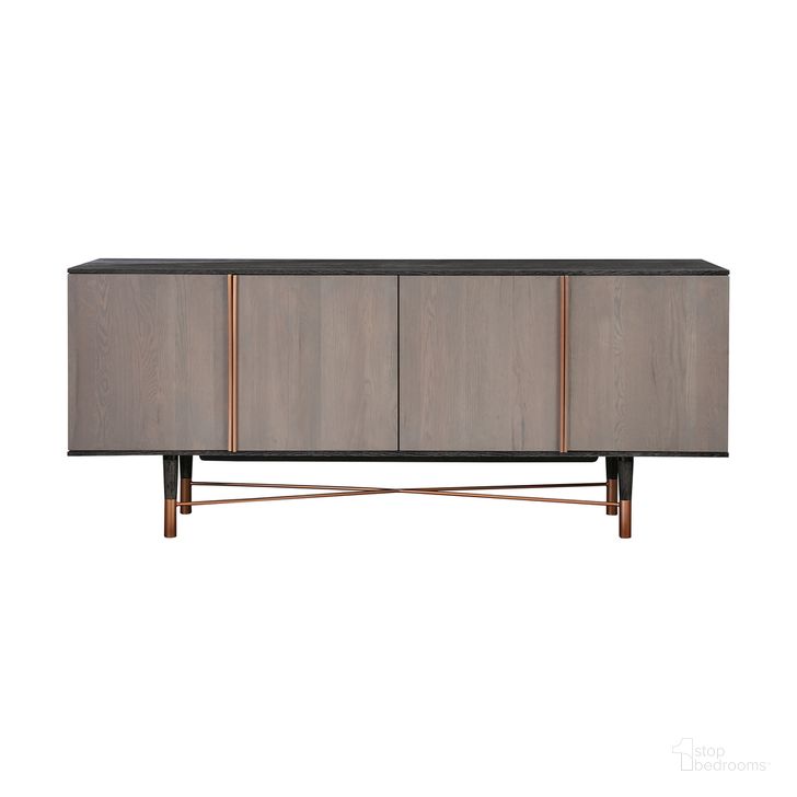 The appearance of Turnin Rustic Oak Wood Sideboard Cabinet with Copper Accent designed by Armen Living in the modern / contemporary interior design. This black piece of furniture  was selected by 1StopBedrooms from Turnin Collection to add a touch of cosiness and style into your home. Sku: LCTNBUBL. Material: Wood. Product Type: Buffet. Image1