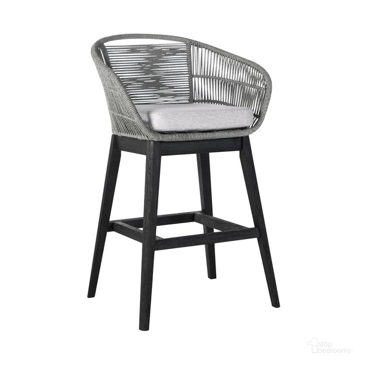 The appearance of Tutti Frutti Indoor Outdoor Bar Height Bar Stool In Black Brushed Wood with Gray Rope designed by Armen Living in the modern / contemporary interior design. This gray piece of furniture  was selected by 1StopBedrooms from Tutti Frutti Collection to add a touch of cosiness and style into your home. Sku: LCTFBAGRBL30. Product Type: Outdoor Bar Furniture. Material: Rope. Image1