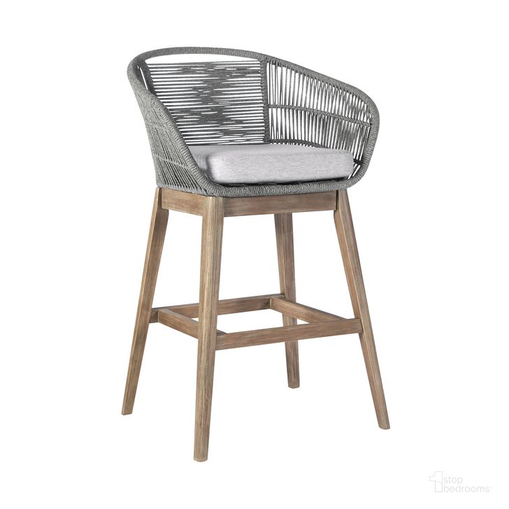 The appearance of Tutti Frutti Indoor Outdoor Bar Height Bar Stool In Light Eucalyptus Wood with Gray Rope designed by Armen Living in the modern / contemporary interior design. This gray piece of furniture  was selected by 1StopBedrooms from Tutti Frutti Collection to add a touch of cosiness and style into your home. Sku: LCTFBAGRTK30. Product Type: Outdoor Bar Furniture. Material: Rope. Image1