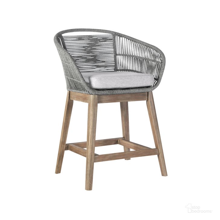 The appearance of Tutti Frutti Indoor Outdoor Counter Height Bar Stool In Light Eucalyptus Wood with Gray Rope designed by Armen Living in the modern / contemporary interior design. This gray piece of furniture  was selected by 1StopBedrooms from Tutti Frutti Collection to add a touch of cosiness and style into your home. Sku: LCTFBAGRTK26. Product Type: Outdoor Bar Furniture. Material: Rope. Image1