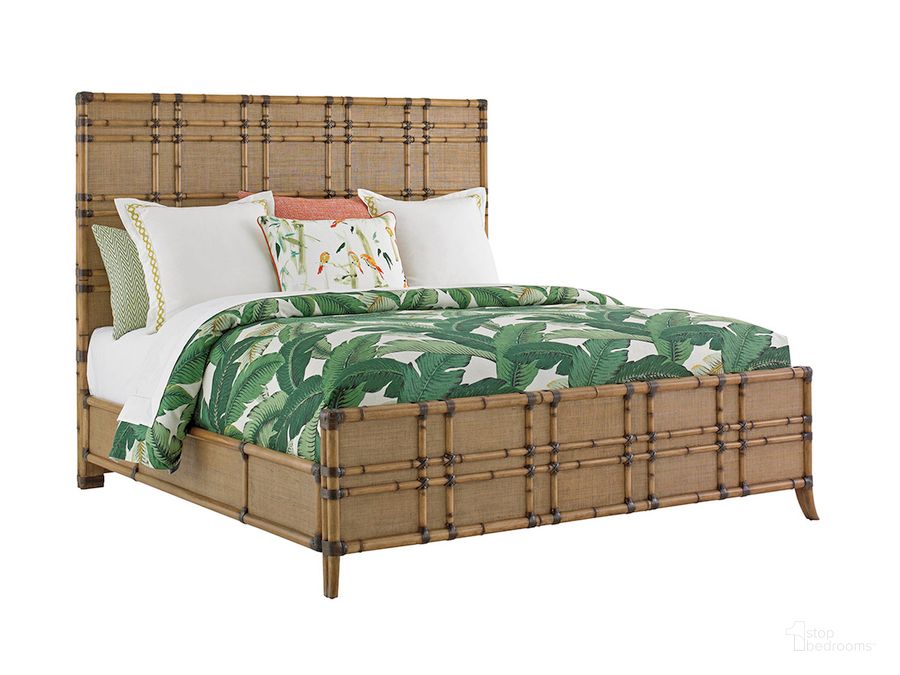 The appearance of Twin Palms Coco Bay Cal. King Panel Bed designed by Tommy Bahama in the cabin / lodge interior design. This brown piece of furniture  was selected by 1StopBedrooms from Twin Palms Collection to add a touch of cosiness and style into your home. Sku: 01-0558-135C. Bed Type: Panel Bed. Material: Wood. Product Type: Panel Bed. Bed Size: California King. Image1