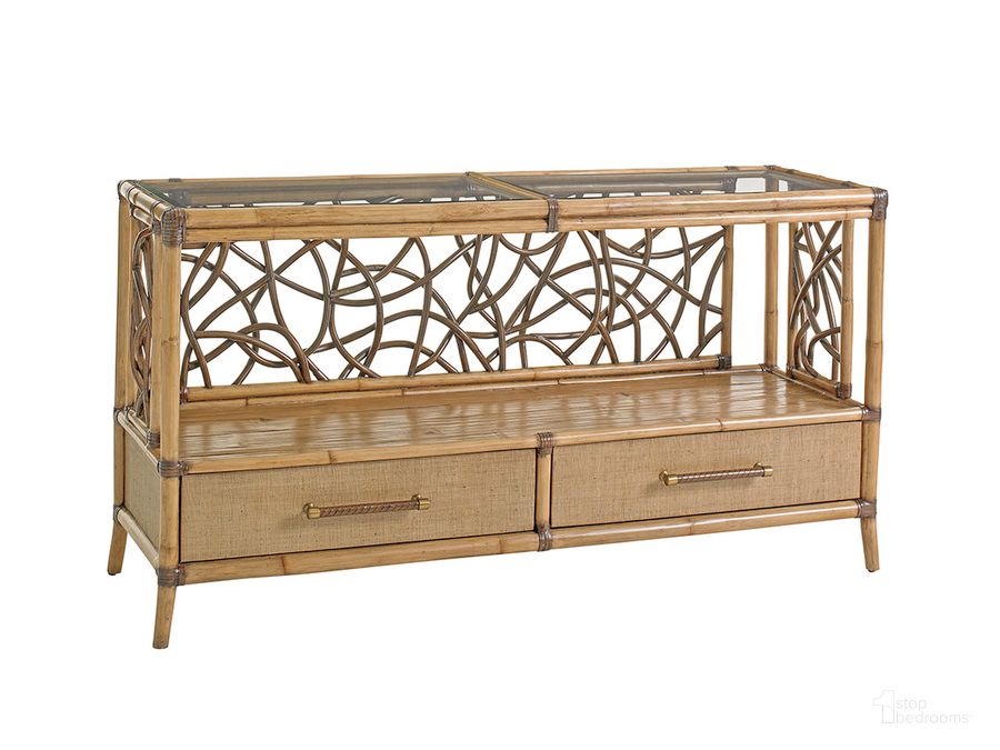 The appearance of Twin Palms Sonesta Serving Console designed by Tommy Bahama in the cabin / lodge interior design. This brown piece of furniture  was selected by 1StopBedrooms from Twin Palms Collection to add a touch of cosiness and style into your home. Sku: 01-0558-869. Material: Wood. Product Type: Buffets, Sideboards and Server. Image1