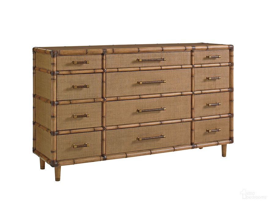 The appearance of Twin Palms Windward Dresser designed by Tommy Bahama in the cabin / lodge interior design. This brown piece of furniture  was selected by 1StopBedrooms from Twin Palms Collection to add a touch of cosiness and style into your home. Sku: 01-0558-233. Material: Wood. Product Type: Dresser. Image1