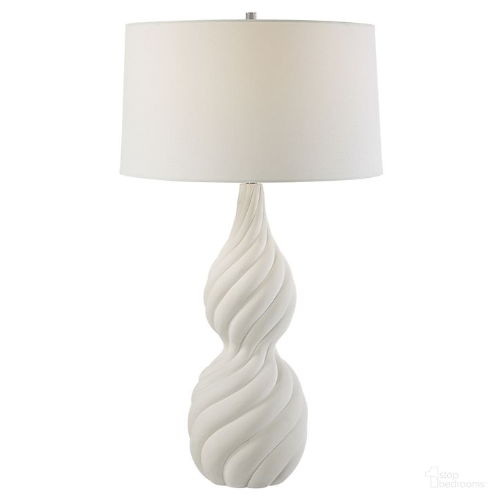 The appearance of Twisted Swirl Table Lamp In White designed by Uttermost in the  interior design. This white piece of furniture  was selected by 1StopBedrooms from Twisted Swirl Collection to add a touch of cosiness and style into your home. Sku: 30240. Product Type: Table Lamp. Material: Iron. Image1