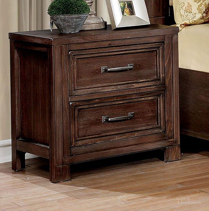 The appearance of Tywyn Night Stand In Dark Oak designed by Furniture of America in the transitional interior design. This dark oak piece of furniture  was selected by 1StopBedrooms from Tywyn Collection to add a touch of cosiness and style into your home. Sku: CM7365A-N. Material: Wood. Product Type: Nightstand.