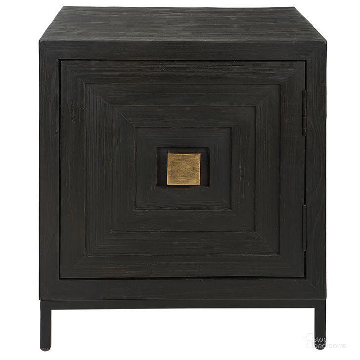 The appearance of Uttermost Aiken Geometric Cabinet-End Table designed by Uttermost in the modern / contemporary interior design. This brushed brass piece of furniture  was selected by 1StopBedrooms from Aiken Collection to add a touch of cosiness and style into your home. Sku: 25290. Material: Wood. Product Type: End Table. Image1