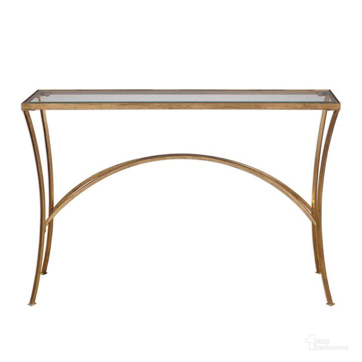 The appearance of Uttermost Alayna Gold Console Table designed by Uttermost in the modern / contemporary interior design. This gold piece of furniture  was selected by 1StopBedrooms from Alayna Collection to add a touch of cosiness and style into your home. Sku: 24640. Material: Metal. Product Type: Console Table. Image1
