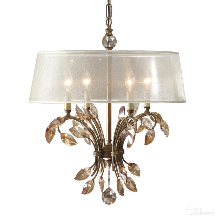 The appearance of Uttermost Alenya 4 Light Gold Metal Chandelier designed by Uttermost in the transitional interior design. This gold piece of furniture  was selected by 1StopBedrooms from Alenya Collection to add a touch of cosiness and style into your home. Sku: 21245. Material: Metal. Product Type: Chandelier. Image1