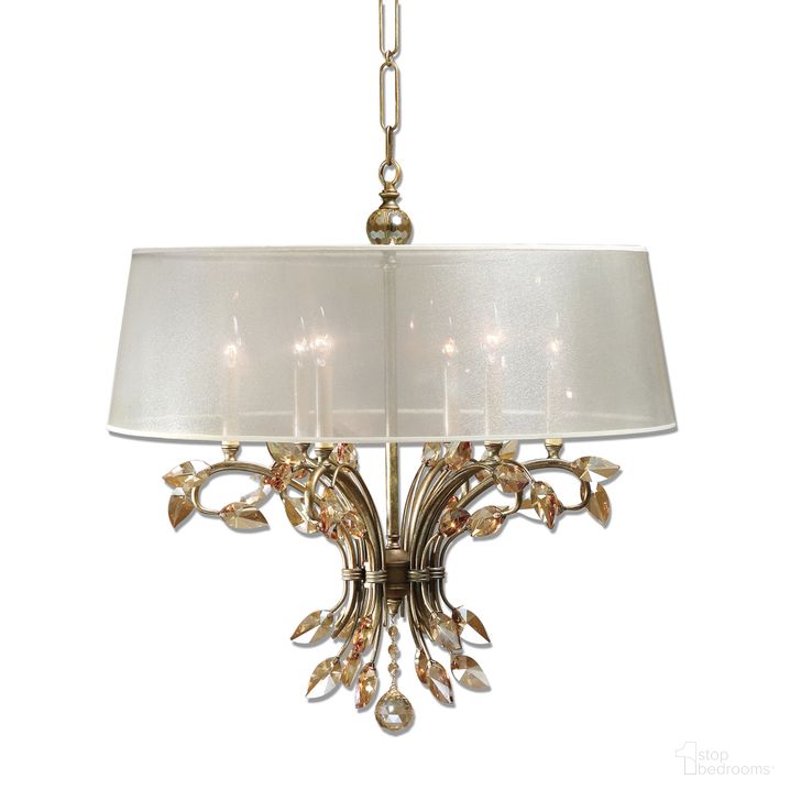 The appearance of Uttermost Alenya 6 Light Shade Chandelier designed by Uttermost in the transitional interior design. This gold piece of furniture  was selected by 1StopBedrooms from Alenya Collection to add a touch of cosiness and style into your home. Sku: 21246. Material: Metal. Product Type: Chandelier. Image1
