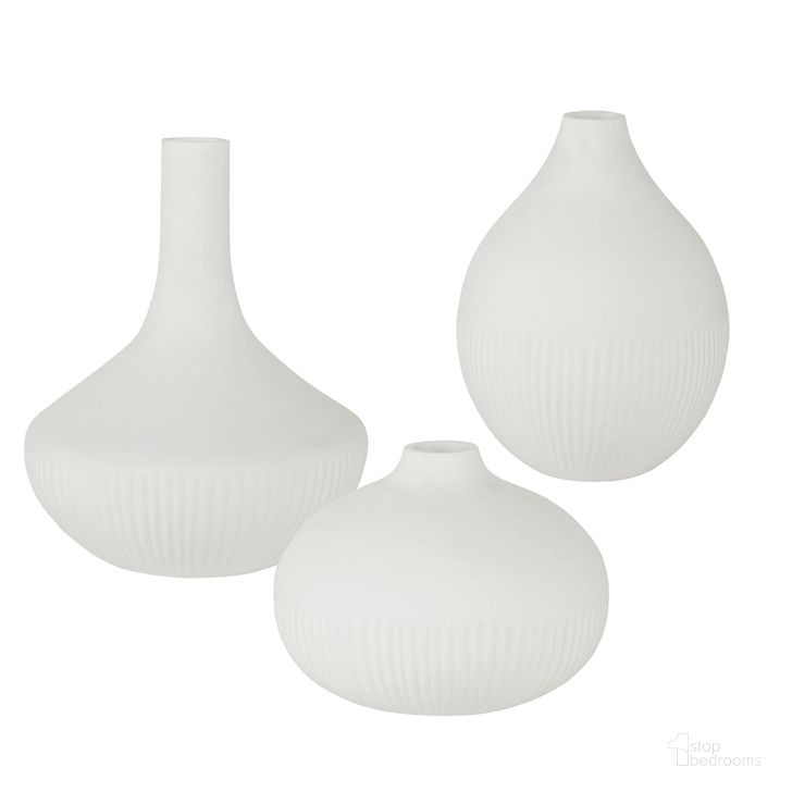 The appearance of Uttermost Apothecary Satin White Vases Set Of 3 designed by Uttermost in the modern / contemporary interior design. This white piece of furniture  was selected by 1StopBedrooms from Apothecary Collection to add a touch of cosiness and style into your home. Sku: 18072. Material: Glass. Product Type: Decorative Accessory. Image1