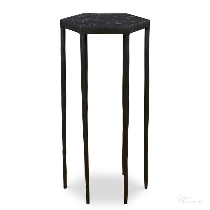 The appearance of Uttermost Aviary Hexagonal Accent Table designed by Uttermost in the modern / contemporary interior design. This black piece of furniture  was selected by 1StopBedrooms from Aviary Collection to add a touch of cosiness and style into your home. Sku: 25881. Material: Marble. Product Type: Accent Table. Image1