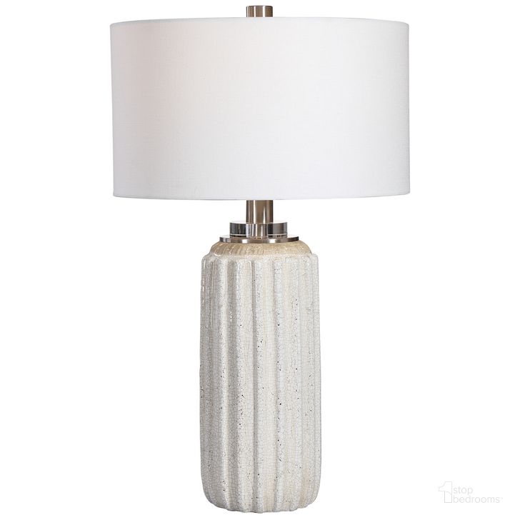 The appearance of Uttermost Azariah White Crackle Table Lamp designed by Uttermost in the transitional interior design. This white piece of furniture  was selected by 1StopBedrooms from Azariah Collection to add a touch of cosiness and style into your home. Sku: 28431. Product Type: Table Lamp. Material: Iron. Image1