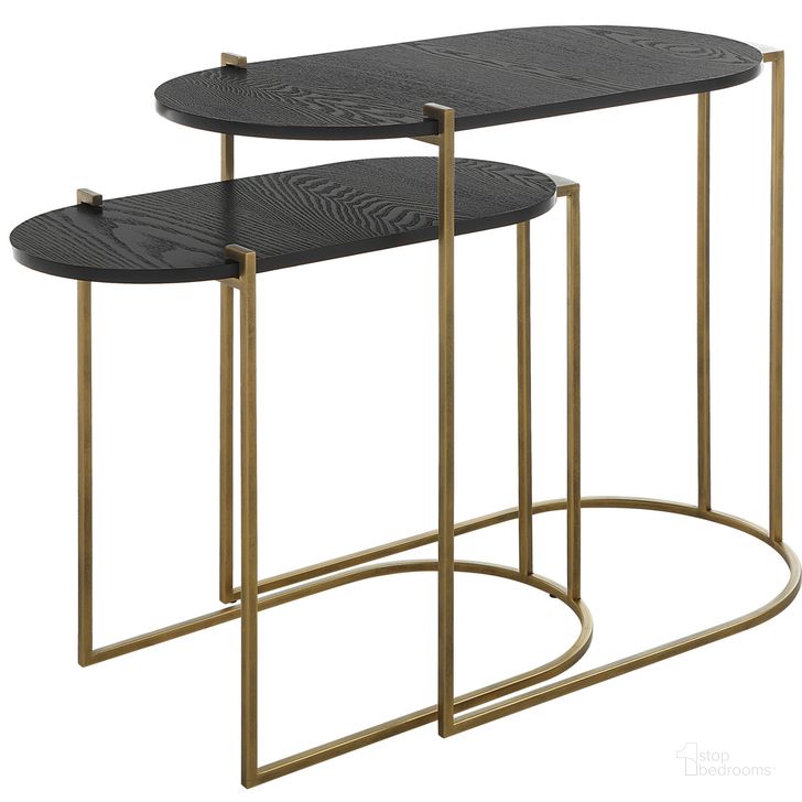 The appearance of Uttermost Aztec Wood Nesting Tables Set Of 2 designed by Uttermost in the modern / contemporary interior design. This antique brass piece of furniture  was selected by 1StopBedrooms from Aztec Collection to add a touch of cosiness and style into your home. Sku: 22882. Product Type: Nesting Table. Material: Iron. Image1