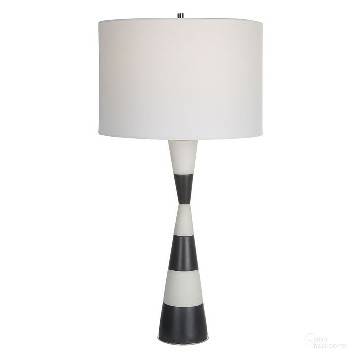 The appearance of Uttermost Bandeau Banded Stone Table Lamp designed by Uttermost in the modern / contemporary interior design. This polished nickel piece of furniture  was selected by 1StopBedrooms from Bandeau Collection to add a touch of cosiness and style into your home. Sku: 30165-1. Product Type: Table Lamp. Material: Iron. Image1