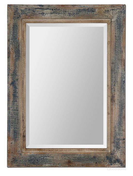 The appearance of Uttermost Bozeman Distressed Blue Mirror designed by Uttermost in the transitional interior design. This blue piece of furniture  was selected by 1StopBedrooms from  to add a touch of cosiness and style into your home. Sku: 13829. Product Type: Mirror. Material: MDF. Image1