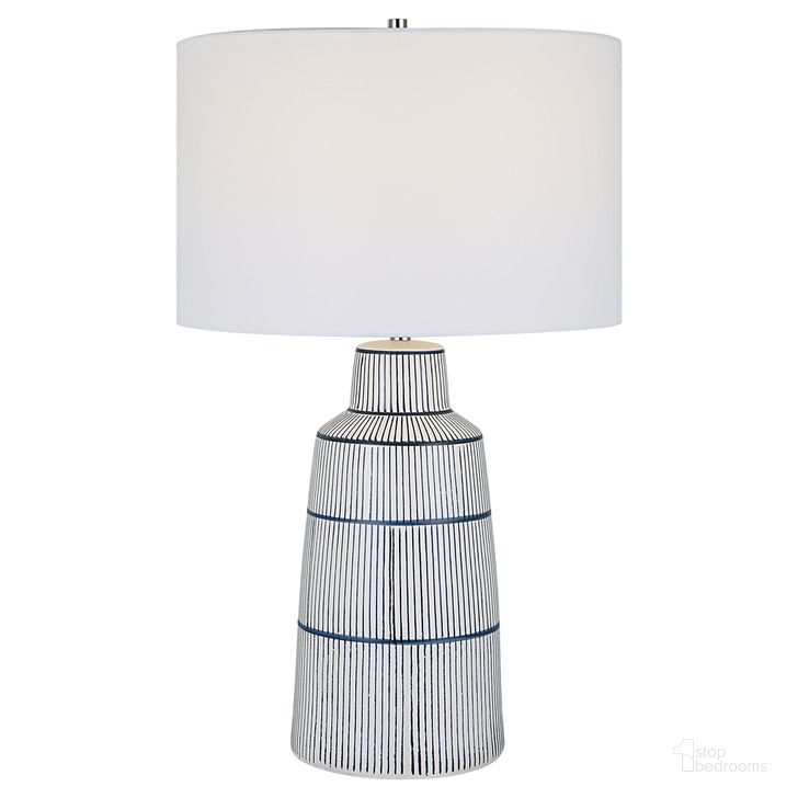 The appearance of Uttermost Breton Nautical Stripe Table Lamp designed by Uttermost in the modern / contemporary interior design. This blue piece of furniture  was selected by 1StopBedrooms from Breton Collection to add a touch of cosiness and style into your home. Sku: 30059-1. Material: Steel. Product Type: Table Lamp. Image1
