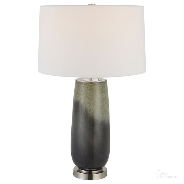 The appearance of Uttermost Campa Gray-Blue Table Lamp designed by Uttermost in the transitional interior design. This blue and grey piece of furniture  was selected by 1StopBedrooms from Campa Collection to add a touch of cosiness and style into your home. Sku: 30143. Product Type: Table Lamp. Material: Iron. Image1