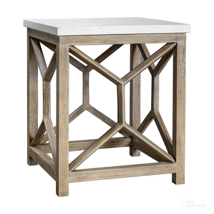 The appearance of Uttermost Catali Stone End Table designed by Uttermost in the modern / contemporary interior design. This stone piece of furniture  was selected by 1StopBedrooms from Catali Collection to add a touch of cosiness and style into your home. Sku: 25886. Material: Wood. Product Type: End Table. Image1