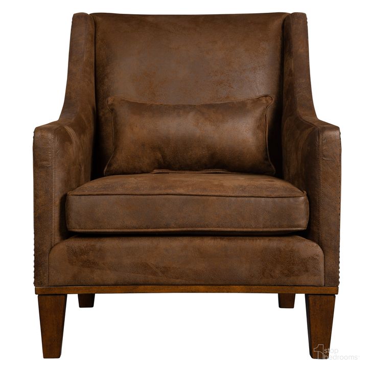 The appearance of Uttermost Clay Leather Armchair designed by Uttermost in the traditional interior design. This brown piece of furniture  was selected by 1StopBedrooms from  to add a touch of cosiness and style into your home. Sku: 23030. Material: Wood. Product Type: Arm Chair. Image1