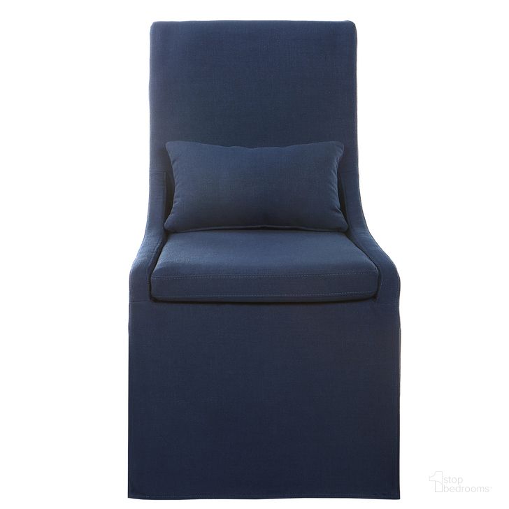 The appearance of Uttermost Coley Denim Armless Chair designed by Uttermost in the traditional interior design. This denim piece of furniture  was selected by 1StopBedrooms from Coley Collection to add a touch of cosiness and style into your home. Sku: 23726. Product Type: Armless Chair. Material: Rubberwood. Image1