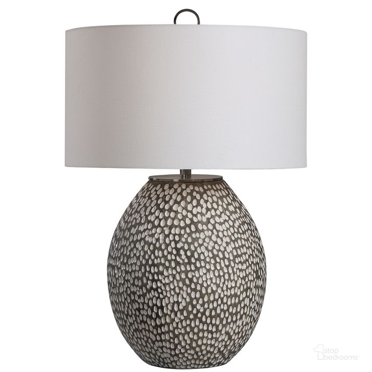 The appearance of Uttermost Cyprien Gray White Table Lamp designed by Uttermost in the transitional interior design. This white piece of furniture  was selected by 1StopBedrooms from Cyprien Collection to add a touch of cosiness and style into your home. Sku: 28448-1. Product Type: Table Lamp. Material: Iron. Image1