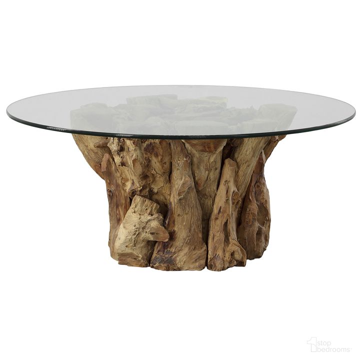 The appearance of Uttermost Driftwood Glass Top Large Coffee Table designed by Uttermost in the transitional interior design. This natural piece of furniture  was selected by 1StopBedrooms from Driftwood Collection to add a touch of cosiness and style into your home. Sku: 22876. Material: Wood. Product Type: Coffee Table. Image1