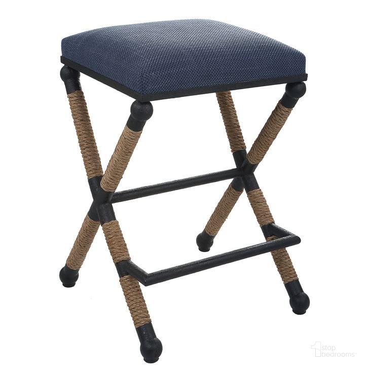 The appearance of Uttermost Firth Rustic Navy Counter Stool designed by Uttermost in the coastal interior design. This rustic piece of furniture  was selected by 1StopBedrooms from Firth Collection to add a touch of cosiness and style into your home. Sku: 23710. Material: MDF. Product Type: Barstool. Image1