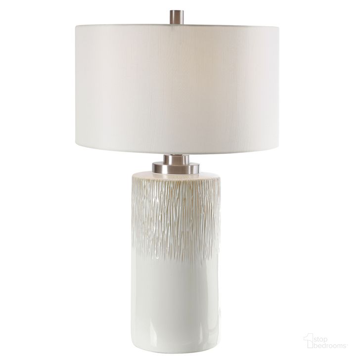 The appearance of Uttermost Georgios Cylinder Table Lamp designed by Uttermost in the modern / contemporary interior design. This white piece of furniture  was selected by 1StopBedrooms from Georgios Collection to add a touch of cosiness and style into your home. Sku: 26354-1. Product Type: Table Lamp. Material: Iron. Image1