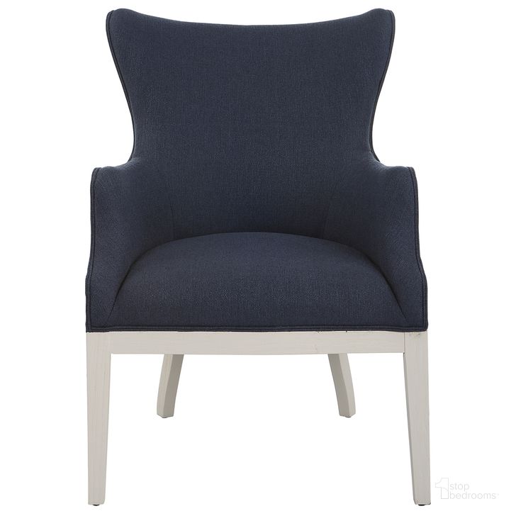 The appearance of Uttermost Gordonston Blue Fabric Accent Chair designed by Uttermost in the transitional interior design. This blue piece of furniture  was selected by 1StopBedrooms from Gordonston Collection to add a touch of cosiness and style into your home. Sku: 23753. Product Type: Accent Chair. Material: Rubberwood. Image1