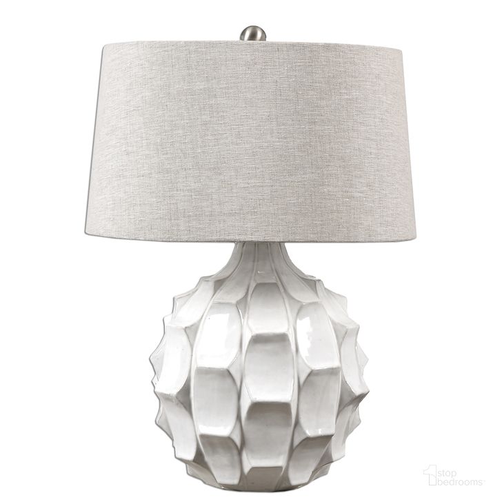 The appearance of Uttermost Guerina Scalloped White Lamp designed by Uttermost in the modern / contemporary interior design. This white piece of furniture  was selected by 1StopBedrooms from Guerina Collection to add a touch of cosiness and style into your home. Sku: 27052. Material: Metal. Product Type: Lamp. Image1