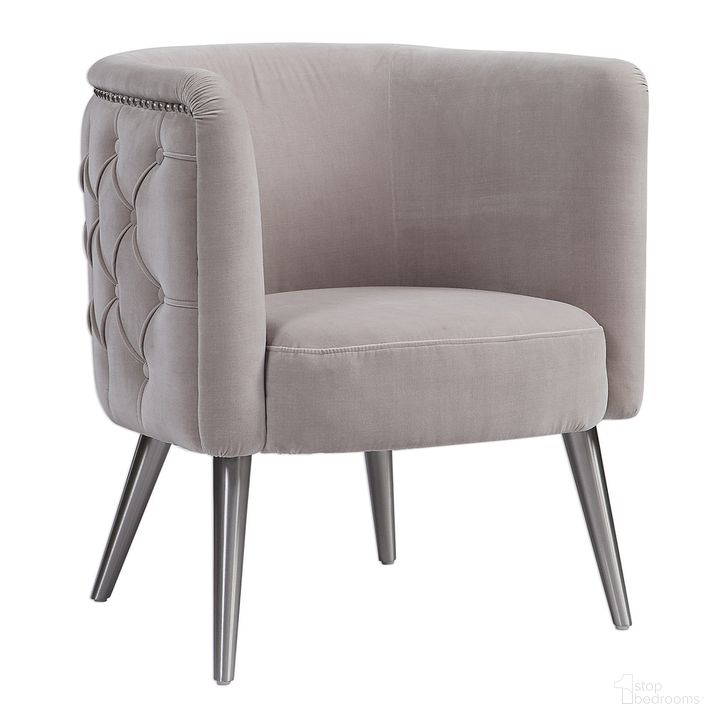 The appearance of Uttermost Haider Tufted Accent Chair designed by Uttermost in the modern / contemporary interior design. This champagne piece of furniture  was selected by 1StopBedrooms from Haider Collection to add a touch of cosiness and style into your home. Sku: 23508. Material: Wood. Product Type: Accent Chair. Image1