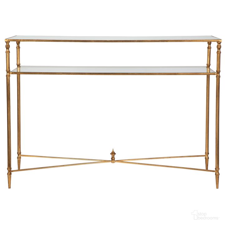 The appearance of Uttermost Henzler Mirrored Glass Console Table designed by Uttermost in the modern / contemporary interior design. This gold piece of furniture  was selected by 1StopBedrooms from Henzler Collection to add a touch of cosiness and style into your home. Sku: 24278. Material: Metal. Product Type: Console Table. Image1