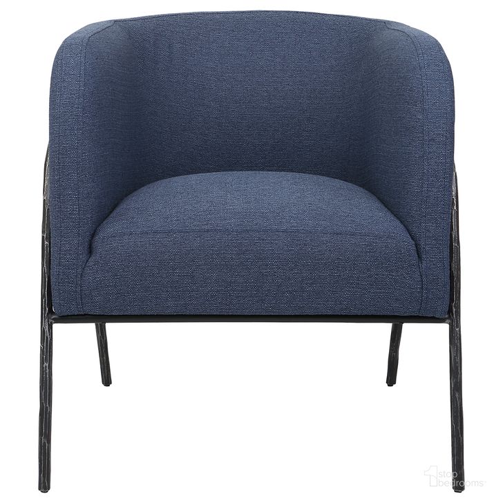The appearance of Uttermost Jacobsen Denim Barrel Chair designed by Uttermost in the modern / contemporary interior design. This denim piece of furniture  was selected by 1StopBedrooms from Jacobsen Collection to add a touch of cosiness and style into your home. Sku: 23683. Product Type: Accent Chair. Material: Plywood. Image1