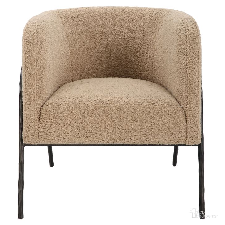The appearance of Uttermost Jacobsen Tan Shearling Barrel Chair designed by Uttermost in the modern / contemporary interior design. This tan piece of furniture  was selected by 1StopBedrooms from Jacobsen Collection to add a touch of cosiness and style into your home. Sku: 23754. Material: Fabric. Product Type: Accent Chair. Image1