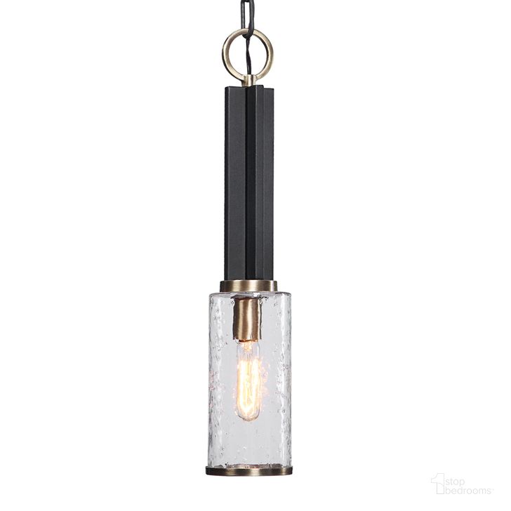 The appearance of Uttermost Jarsdel 1 Light Industrial Mini Pendant designed by Uttermost in the transitional interior design. This black piece of furniture  was selected by 1StopBedrooms from Jarsdel Collection to add a touch of cosiness and style into your home. Sku: 22191. Material: Glass. Product Type: Pendant Lighting. Image1
