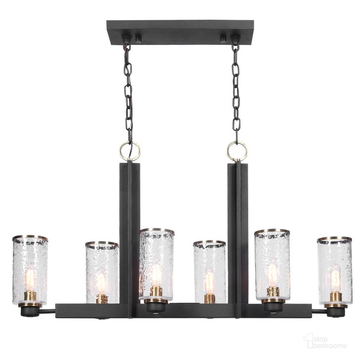 The appearance of Uttermost Jarsdel 6 Light Industrial Island Light designed by Uttermost in the transitional interior design. This black piece of furniture  was selected by 1StopBedrooms from Jarsdel Collection to add a touch of cosiness and style into your home. Sku: 21333. Material: Glass. Product Type: Light Island. Image1