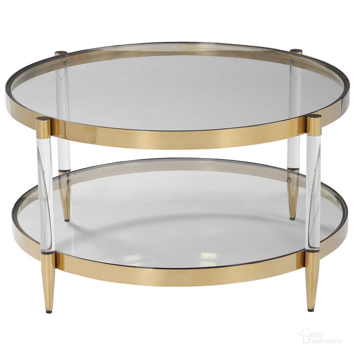 The appearance of Uttermost Kellen Glass Coffee Table designed by Uttermost in the modern / contemporary interior design. This gold piece of furniture  was selected by 1StopBedrooms from Kellen Collection to add a touch of cosiness and style into your home. Sku: 24895. Material: Glass. Product Type: Coffee Table. Image1