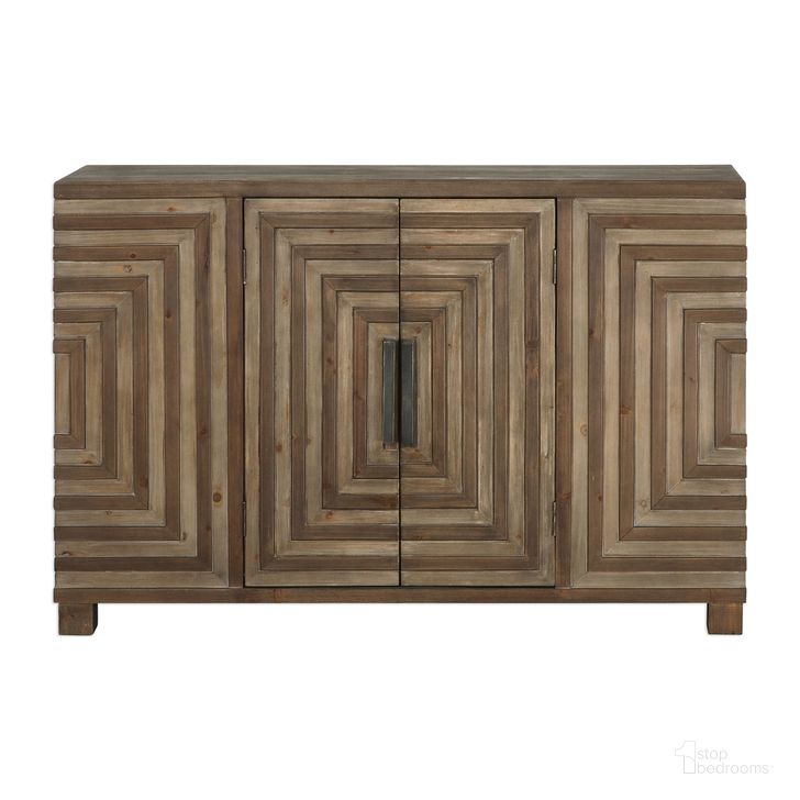 The appearance of Uttermost Layton Geometric Console Cabinet designed by Uttermost in the modern / contemporary interior design. This brown piece of furniture  was selected by 1StopBedrooms from  to add a touch of cosiness and style into your home. Sku: 24773. Material: MDF. Product Type: Accent Cabinet. Image1