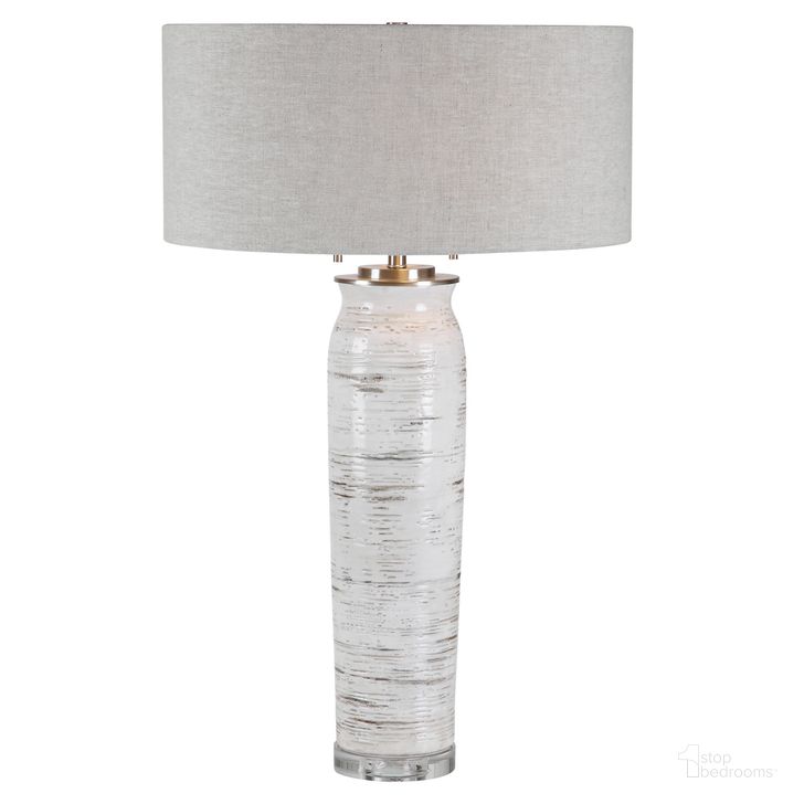 The appearance of Uttermost Lenta White Table Lamp designed by Uttermost in the modern / contemporary interior design. This white piece of furniture  was selected by 1StopBedrooms from Lenta Collection to add a touch of cosiness and style into your home. Sku: 28275. Product Type: Table Lamp. Material: Iron. Image1