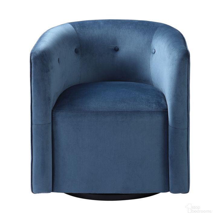 The appearance of Uttermost Mallorie Blue Swivel Chair designed by Uttermost in the modern / contemporary interior design. This blue piece of furniture  was selected by 1StopBedrooms from  to add a touch of cosiness and style into your home. Sku: 23491. Material: Wood. Product Type: Swivel Chair. Image1