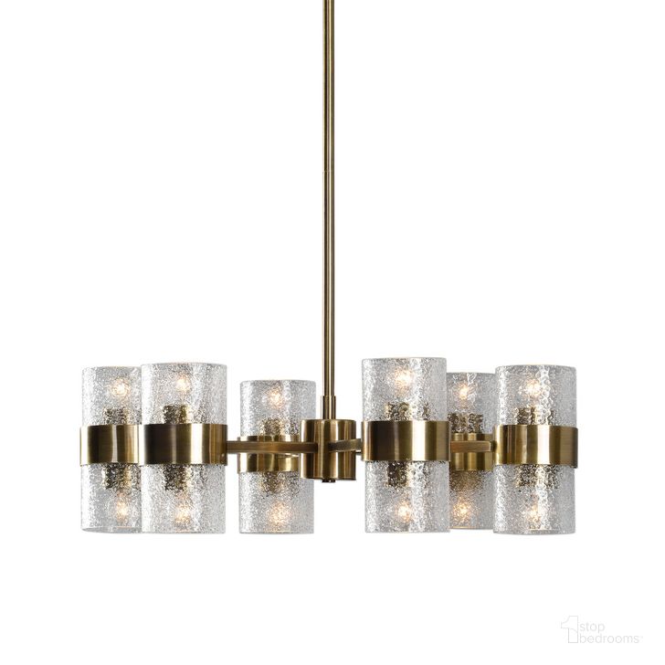 The appearance of Uttermost Marinot 12 Light Chandelier designed by Uttermost in the modern / contemporary interior design. This brass piece of furniture  was selected by 1StopBedrooms from  to add a touch of cosiness and style into your home. Sku: 21297. Product Type: Chandelier. Material: Iron. Image1