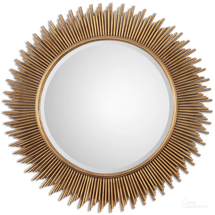 The appearance of Uttermost Marlo Round Gold Mirror designed by Uttermost in the modern / contemporary interior design. This gold piece of furniture  was selected by 1StopBedrooms from  to add a touch of cosiness and style into your home. Sku: 08137. Product Type: Mirror. Material: MDF. Image1
